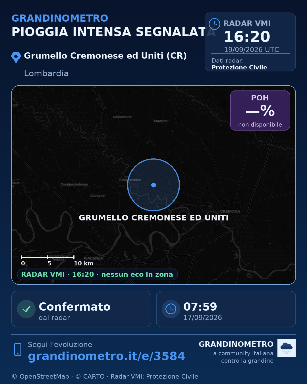Mappa dell'evento: pioggia intensa a Grumello Cremonese ed Uniti (CR)