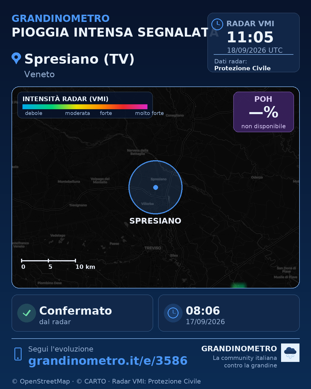Mappa dell'evento: pioggia intensa a Spresiano (TV)