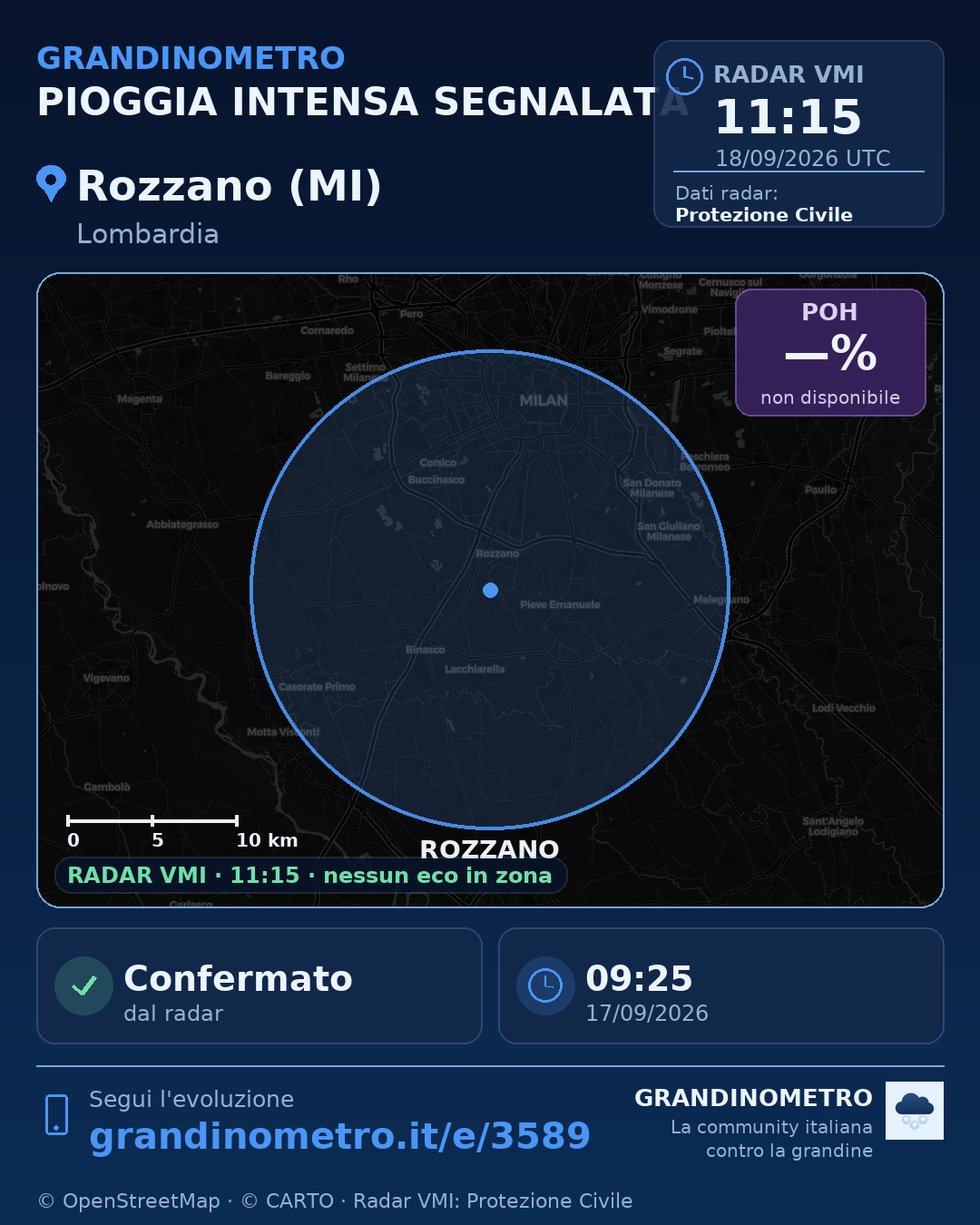 Mappa dell'evento: pioggia intensa a Rozzano (MI)