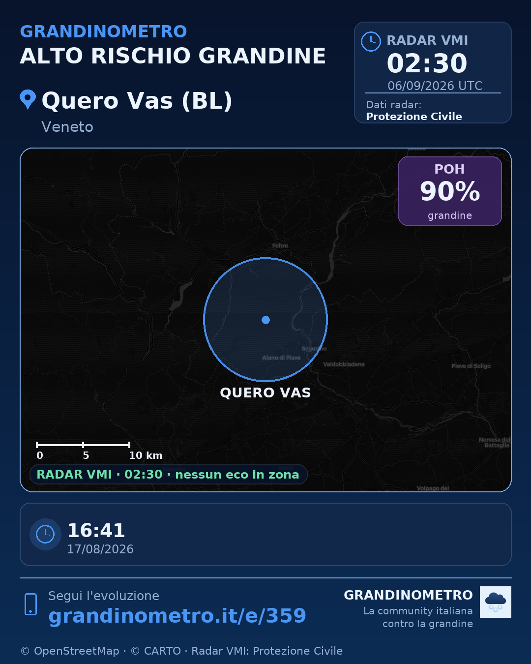 Mappa dell'evento: grandine a Quero Vas (BL)