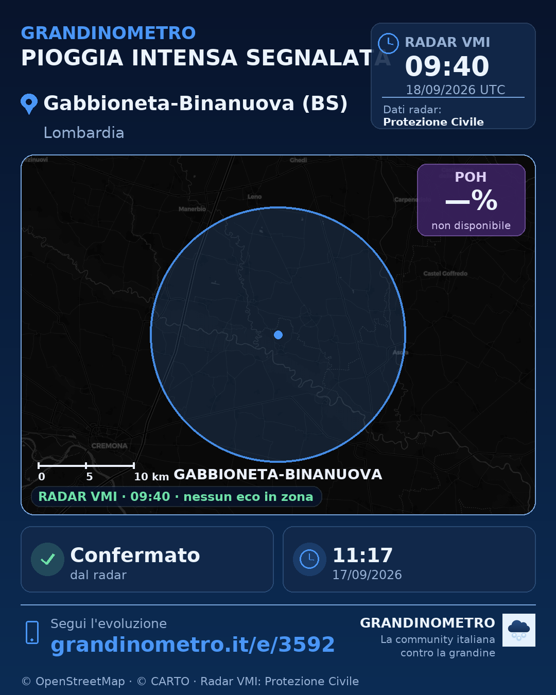 Mappa dell'evento: pioggia intensa a Gabbioneta-Binanuova (BS)