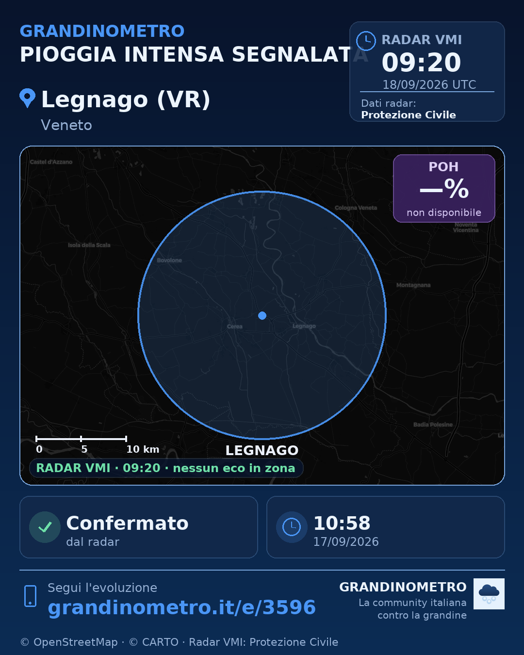 Mappa dell'evento: pioggia intensa a Legnago (VR)