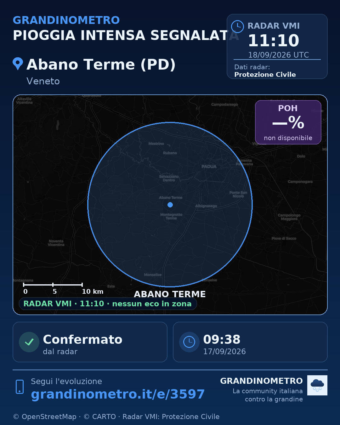 Mappa dell'evento: pioggia intensa ad Abano Terme (PD)