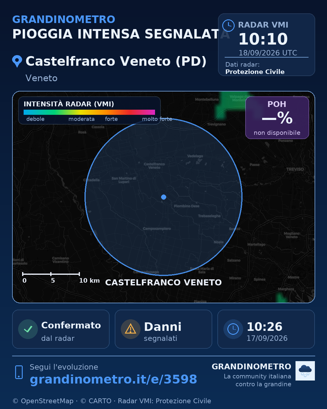 Mappa dell'evento: pioggia intensa a Castelfranco Veneto (PD)