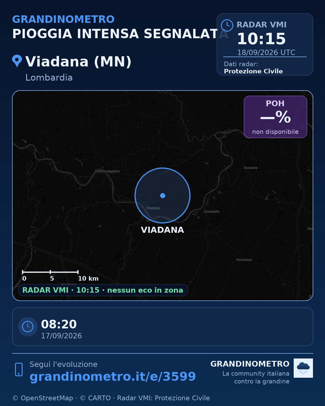 Mappa dell'evento: pioggia intensa a Viadana (MN)