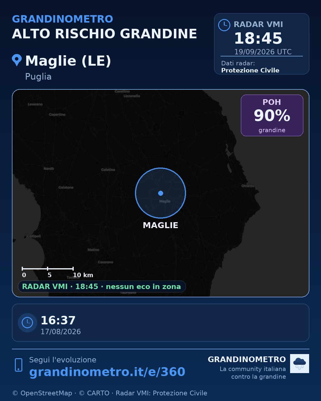 Mappa dell'evento: grandine a Maglie (LE)