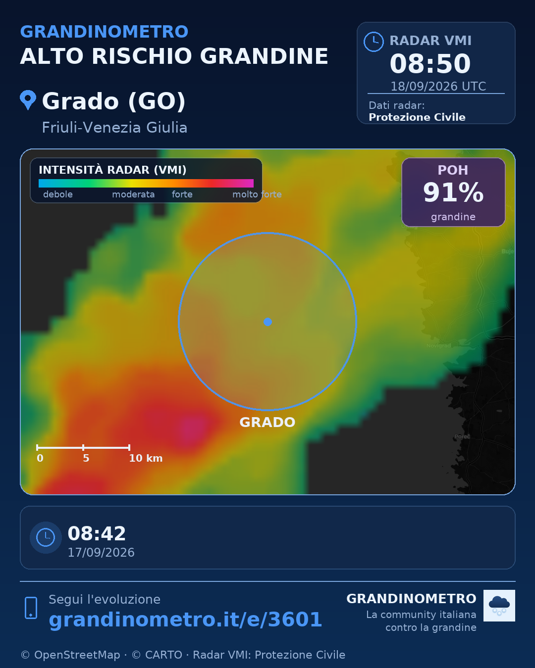 Mappa dell'evento: grandine a Grado (GO)
