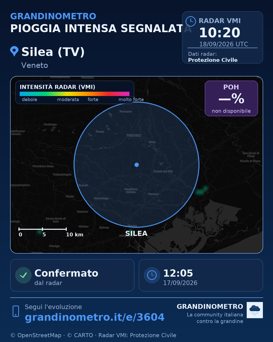 Mappa dell'evento: pioggia intensa a Silea (TV)