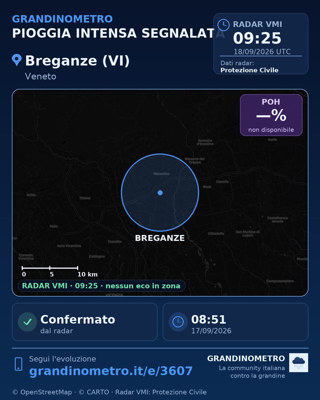 Mappa dell'evento: pioggia intensa a Breganze (VI)