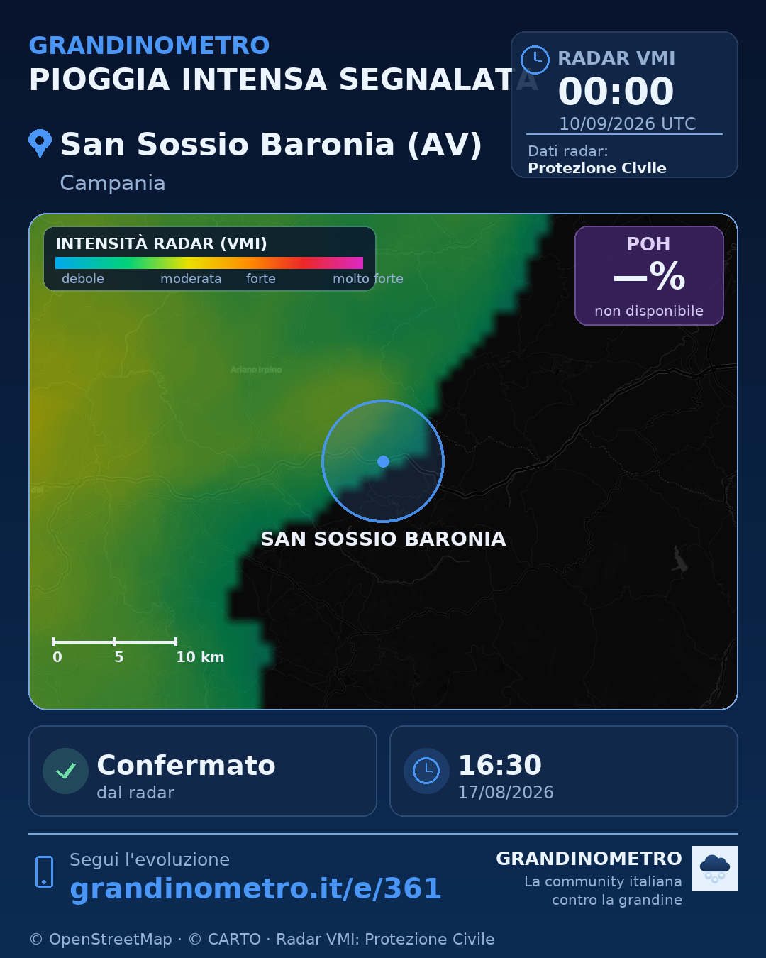 Mappa dell'evento: pioggia intensa a San Sossio Baronia (AV)
