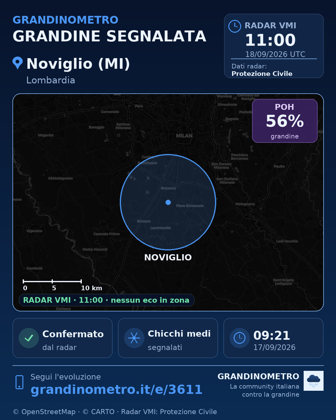 Mappa dell'evento: grandine a Noviglio (MI)