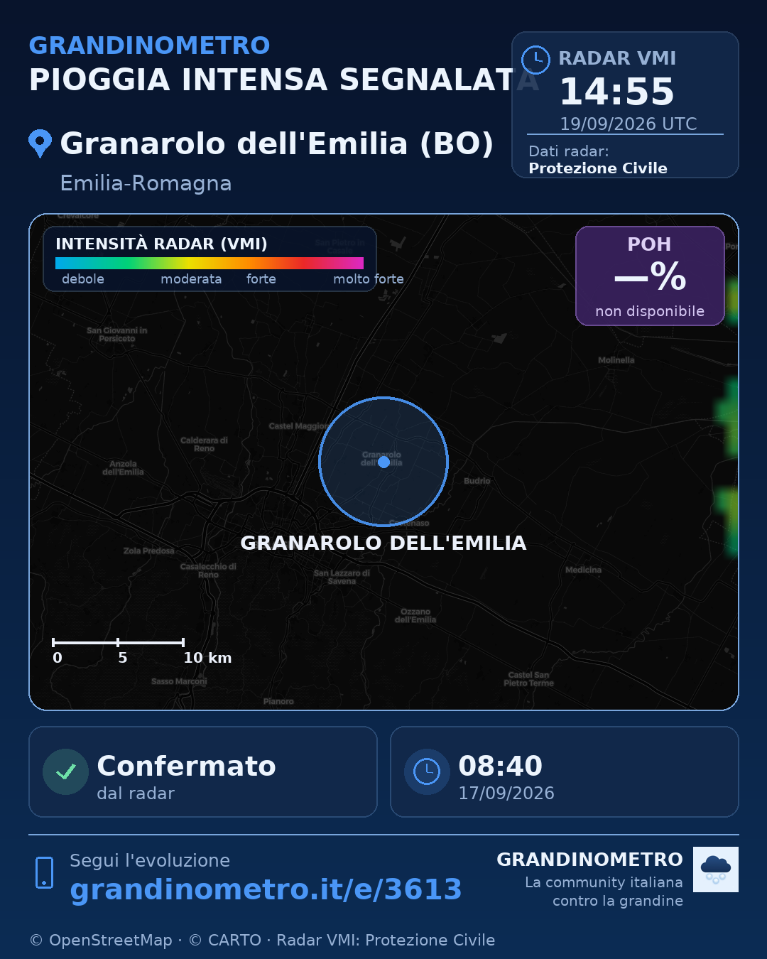 Mappa dell'evento: pioggia intensa a Granarolo dell'Emilia (BO)