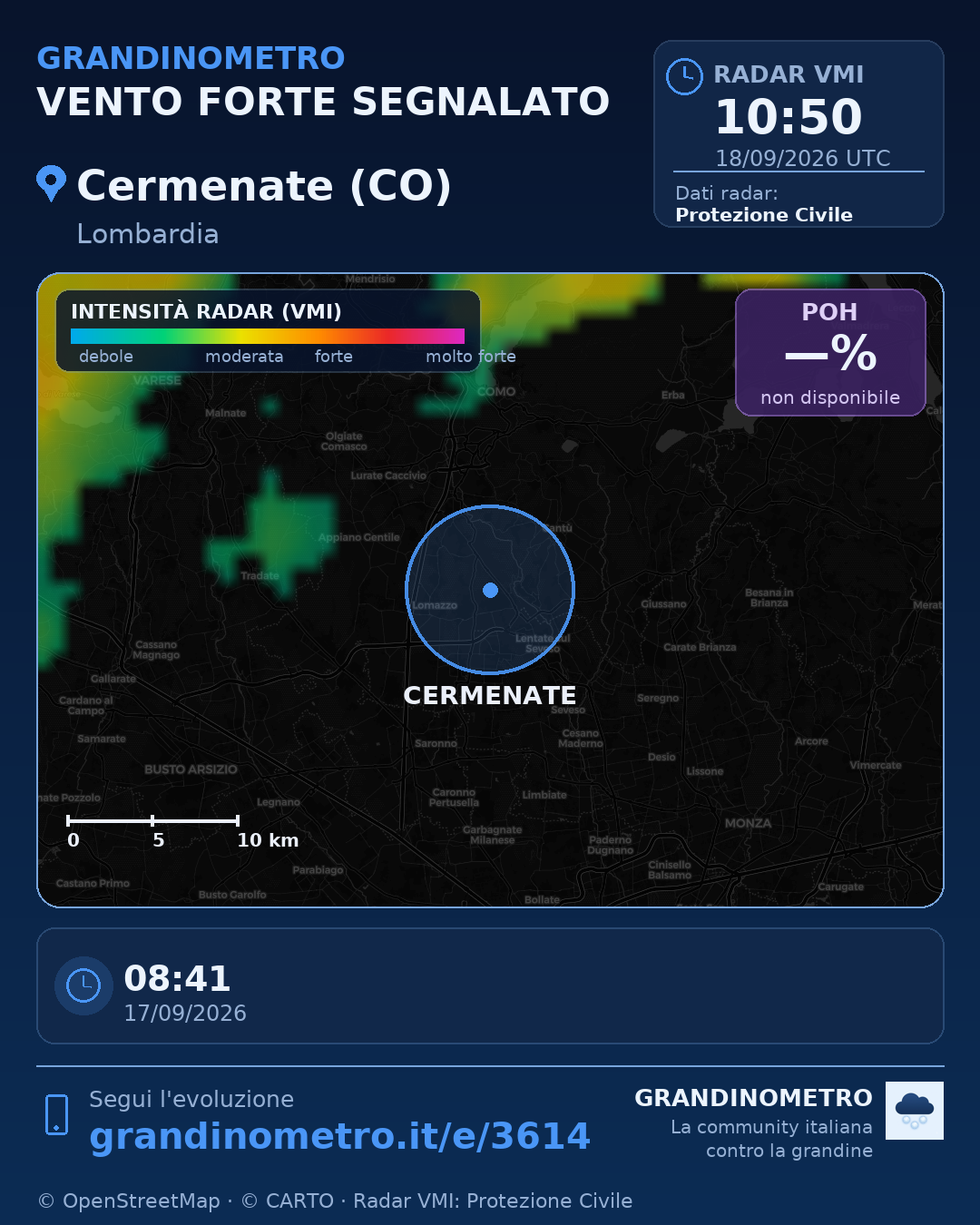 Mappa dell'evento: vento forte a Cermenate (CO)