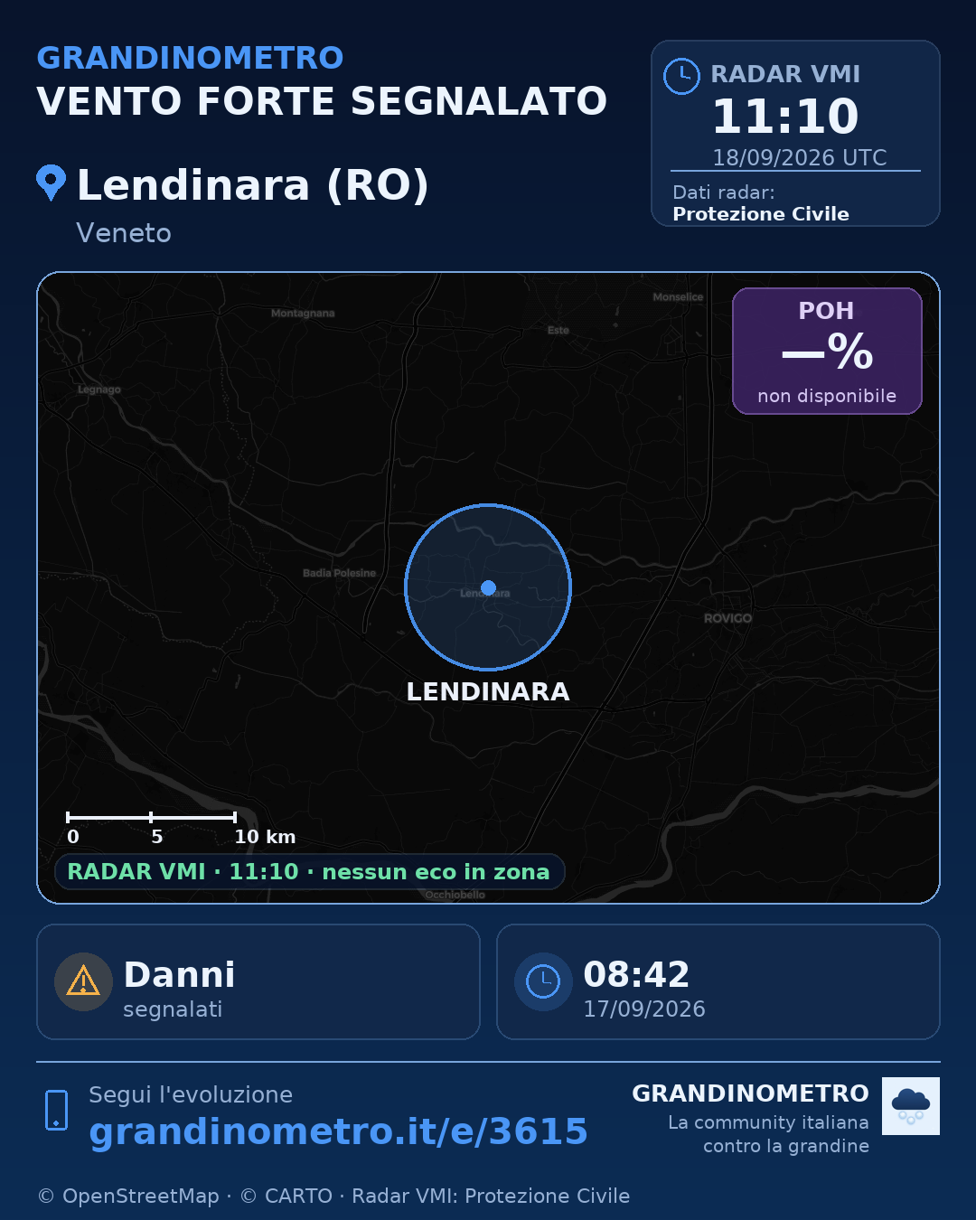 Mappa dell'evento: vento forte a Lendinara (RO)