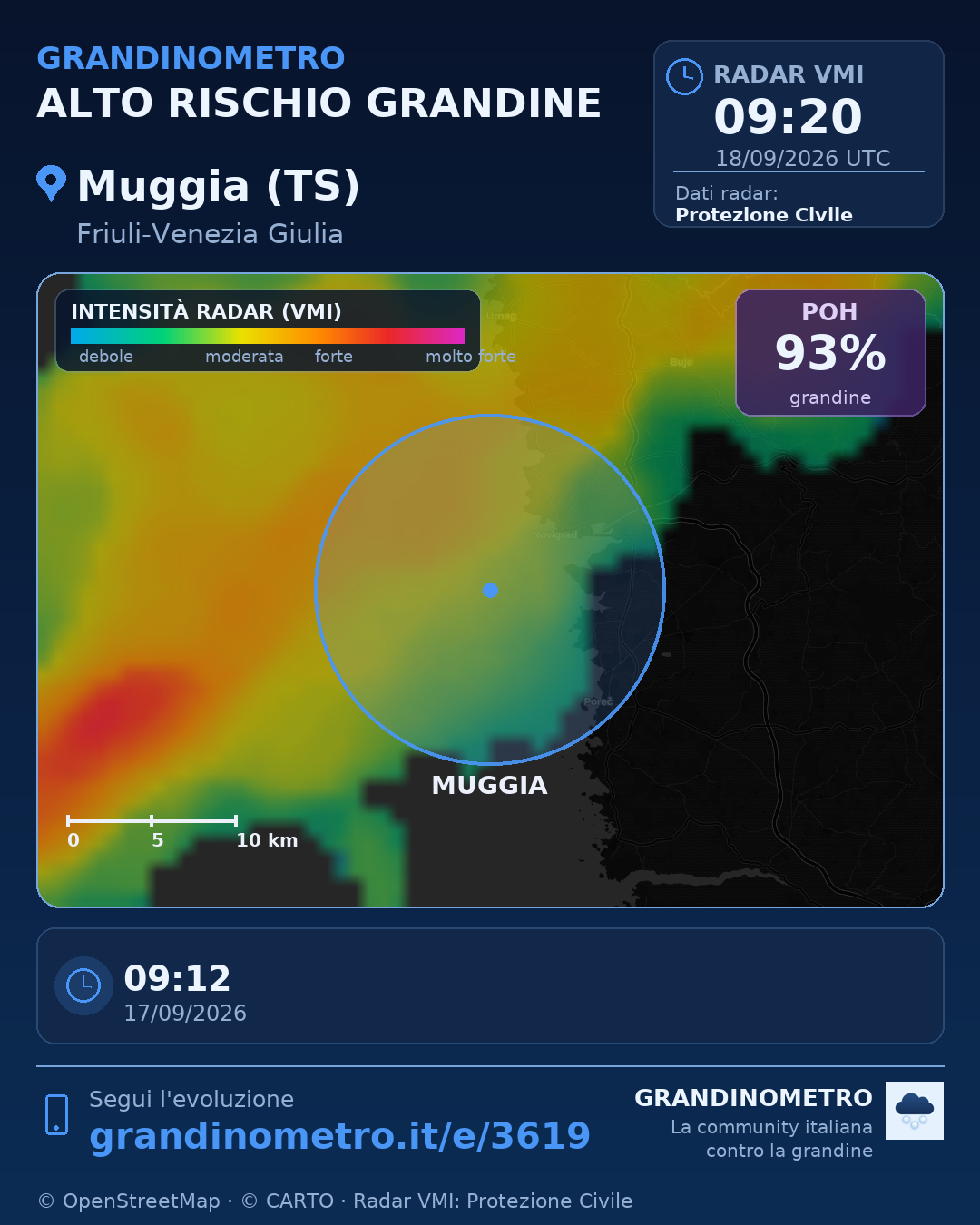Mappa dell'evento: grandine a Muggia (TS)