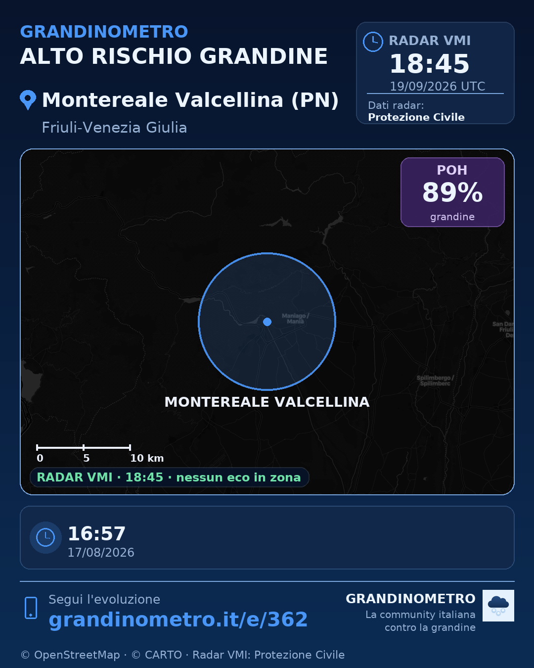 Mappa dell'evento: grandine a Montereale Valcellina (PN)