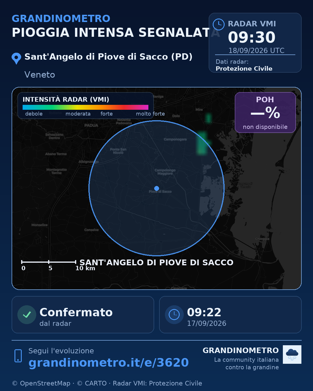 Mappa dell'evento: pioggia intensa a Sant'Angelo di Piove di Sacco (PD)