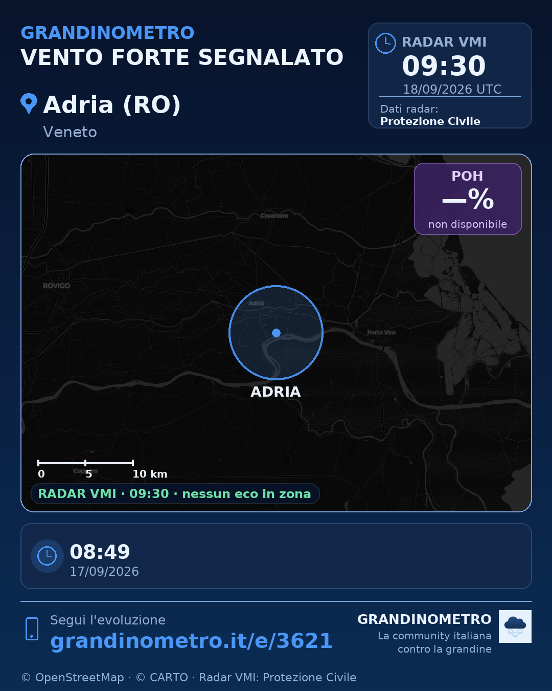 Mappa dell'evento: vento forte ad Adria (RO)