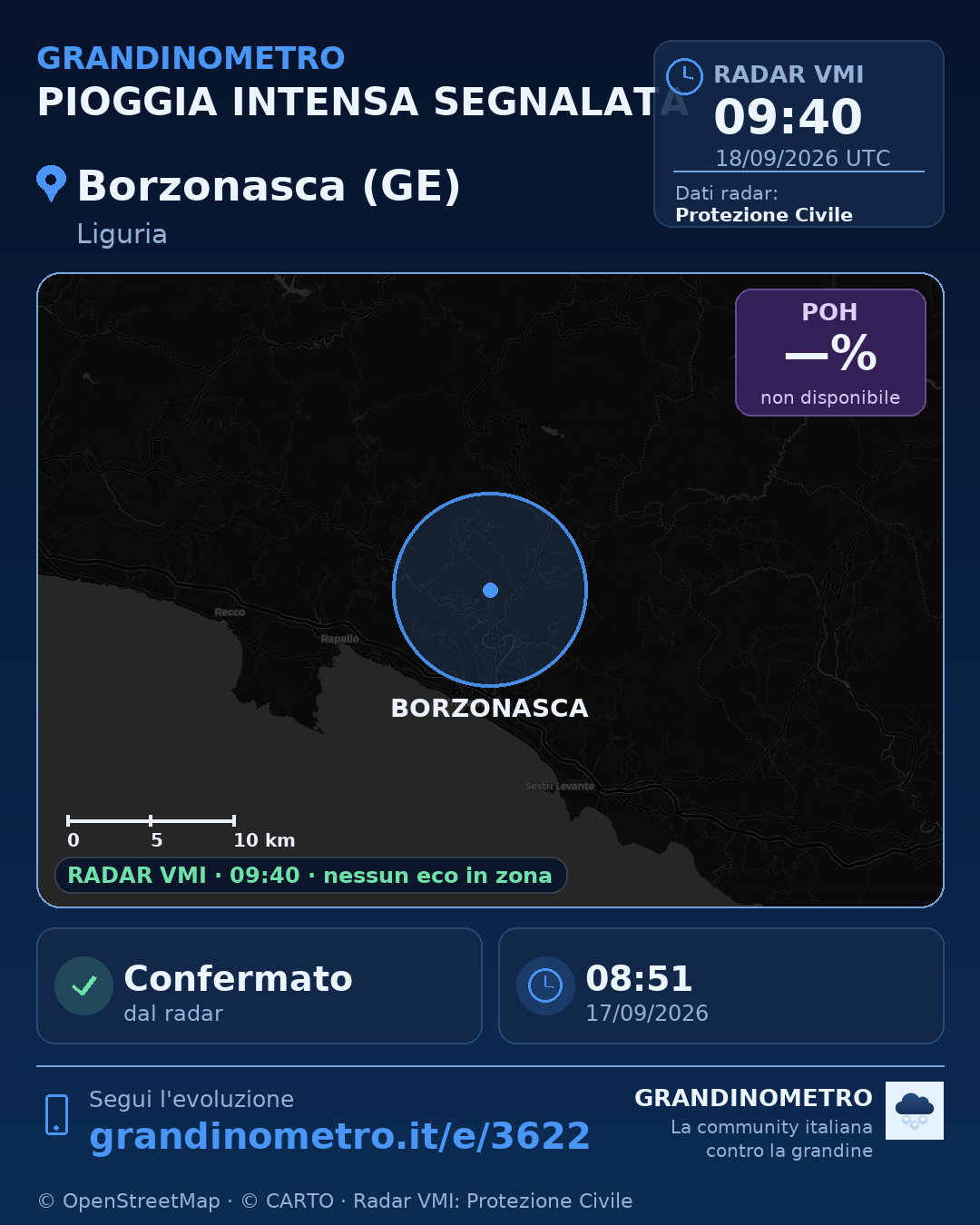 Mappa dell'evento: pioggia intensa a Borzonasca (GE)