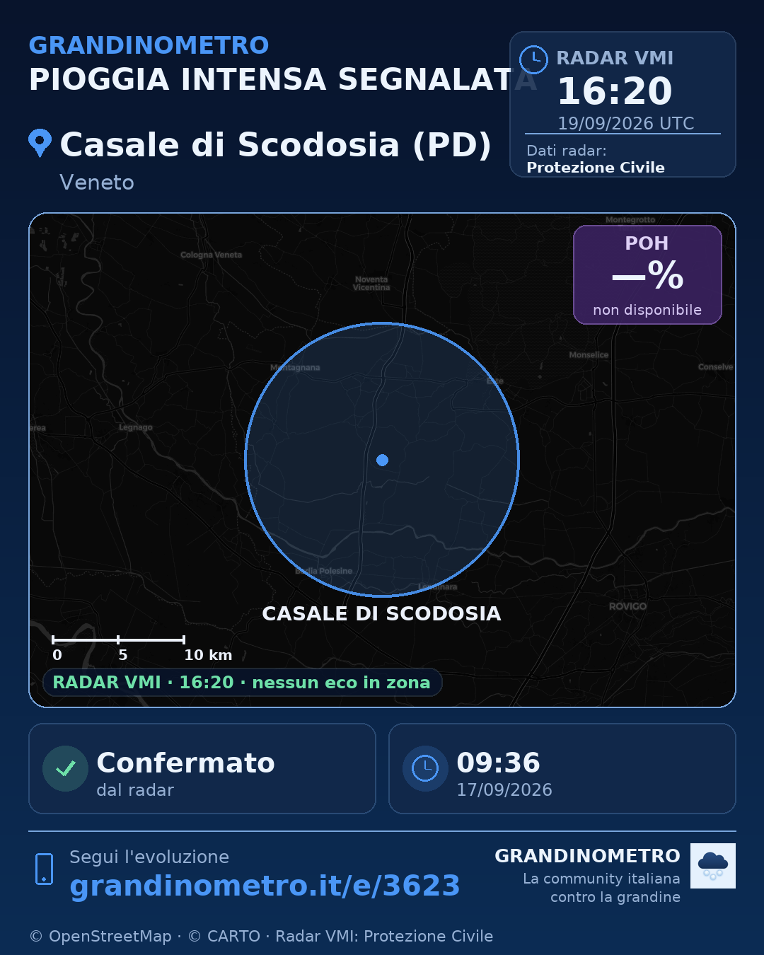 Mappa dell'evento: pioggia intensa a Casale di Scodosia (PD)