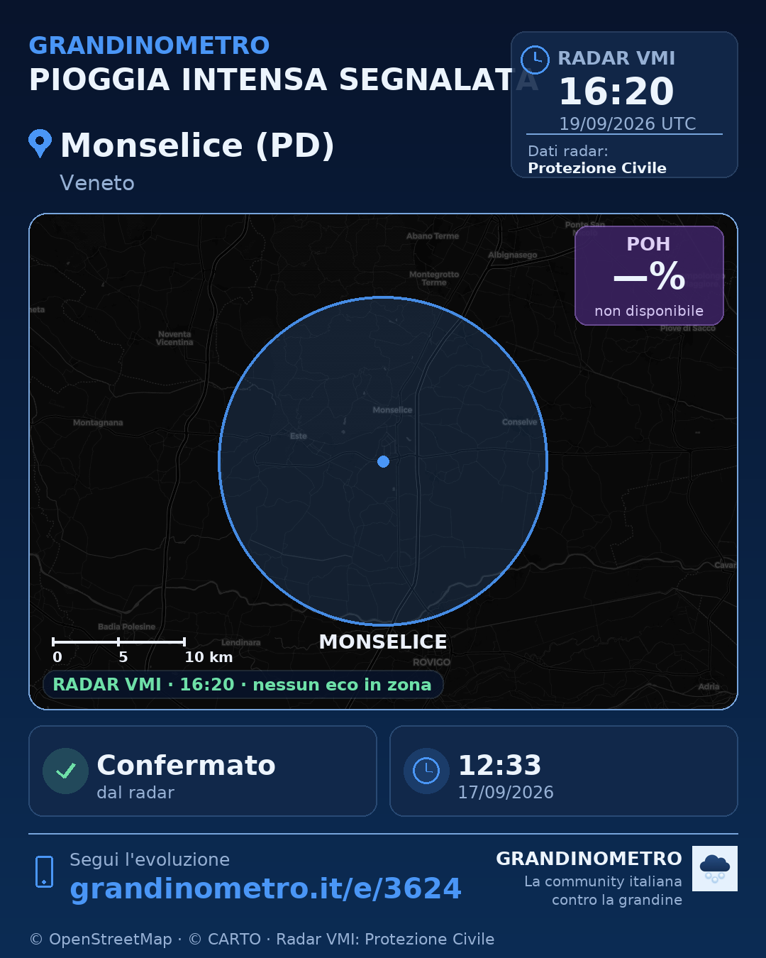Mappa dell'evento: pioggia intensa a Monselice (PD)