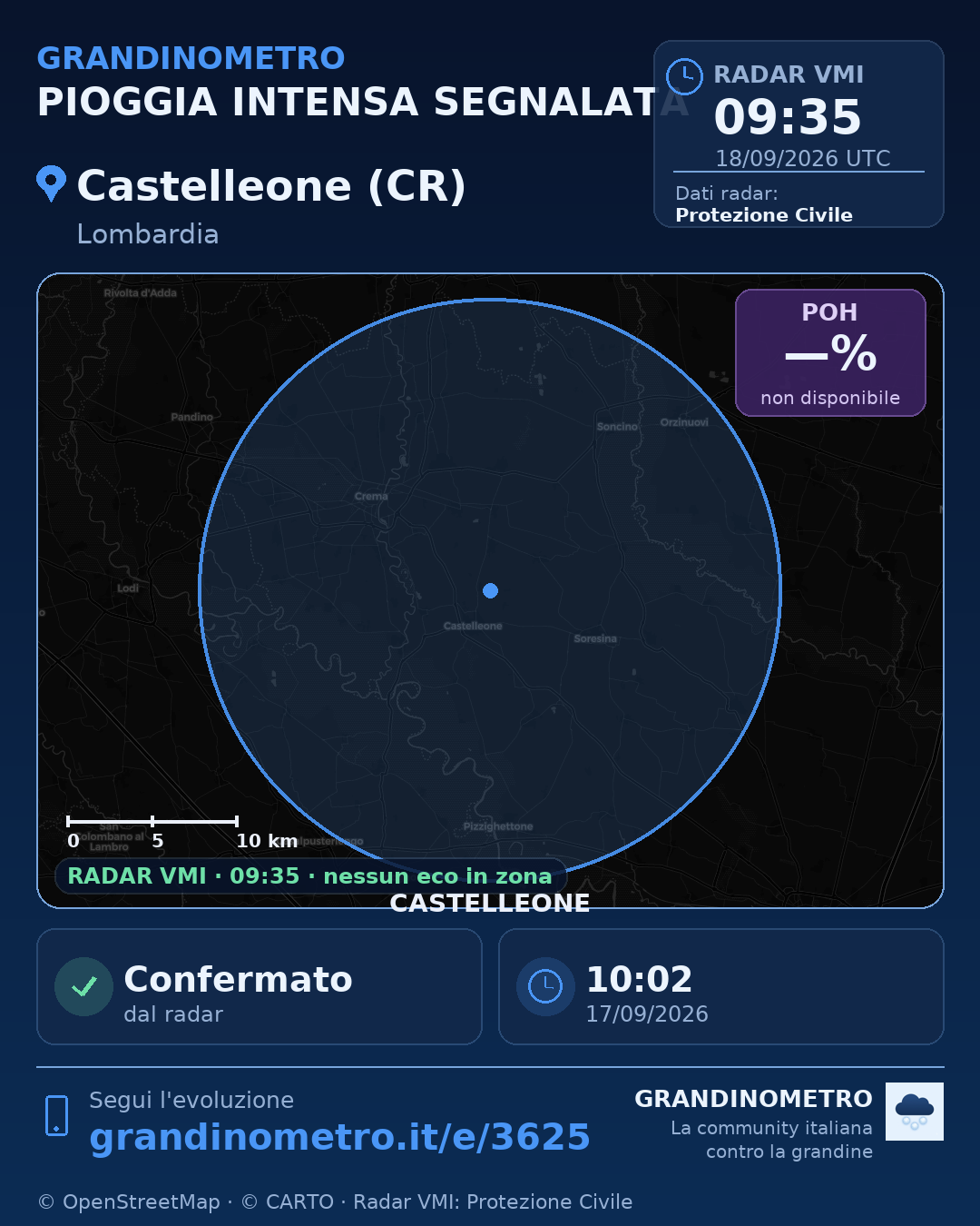 Mappa dell'evento: pioggia intensa a Castelleone (CR)
