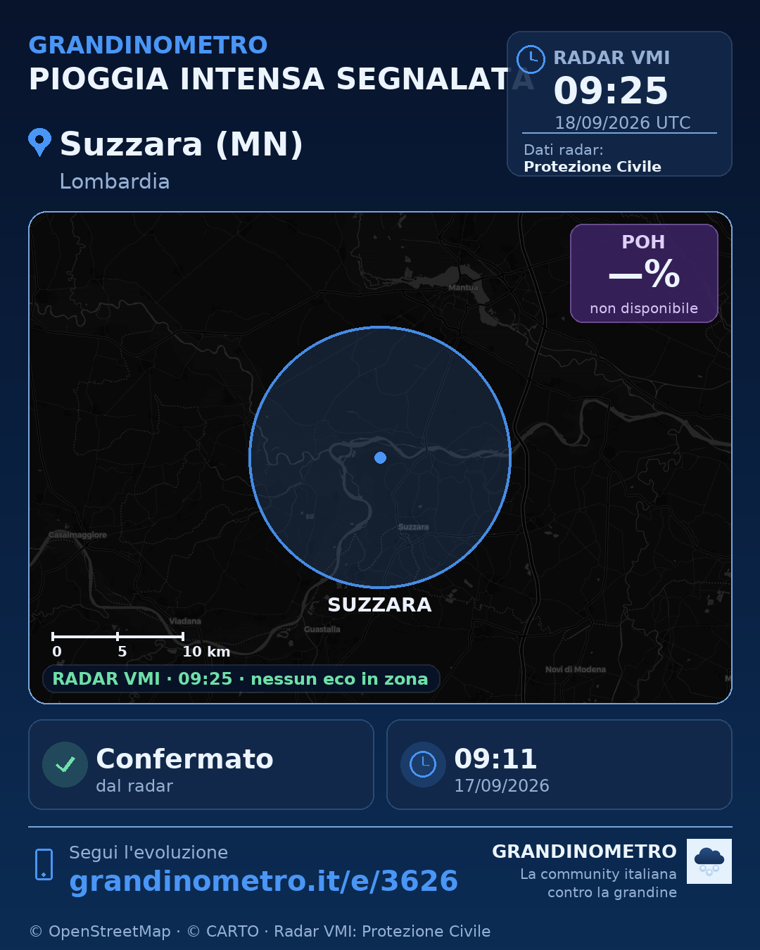 Mappa dell'evento: pioggia intensa a Suzzara (MN)