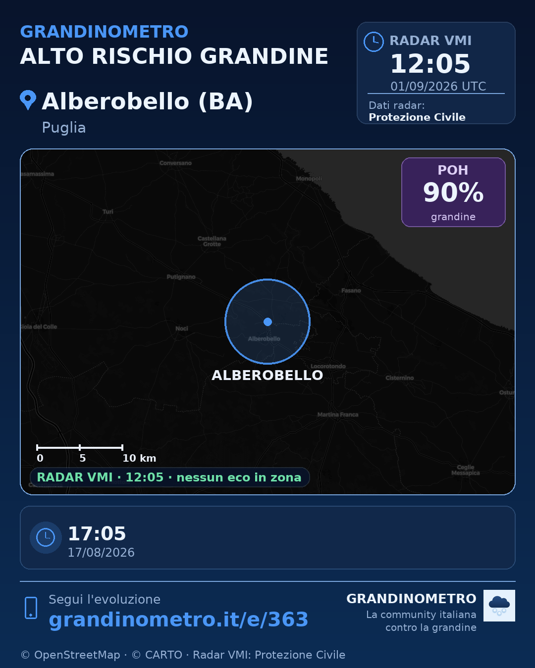 Mappa dell'evento: grandine ad Alberobello (BA)