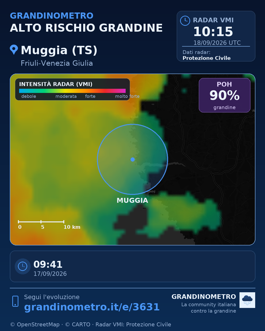 Mappa dell'evento: grandine a Muggia (TS)