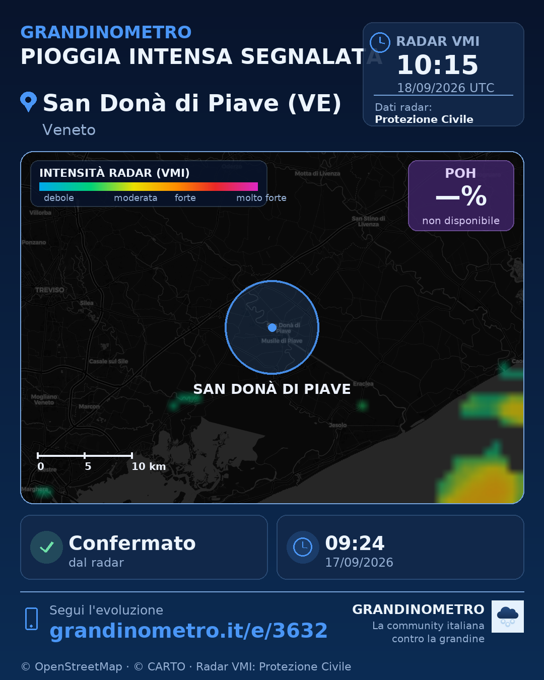 Mappa dell'evento: pioggia intensa a San Donà di Piave (VE)