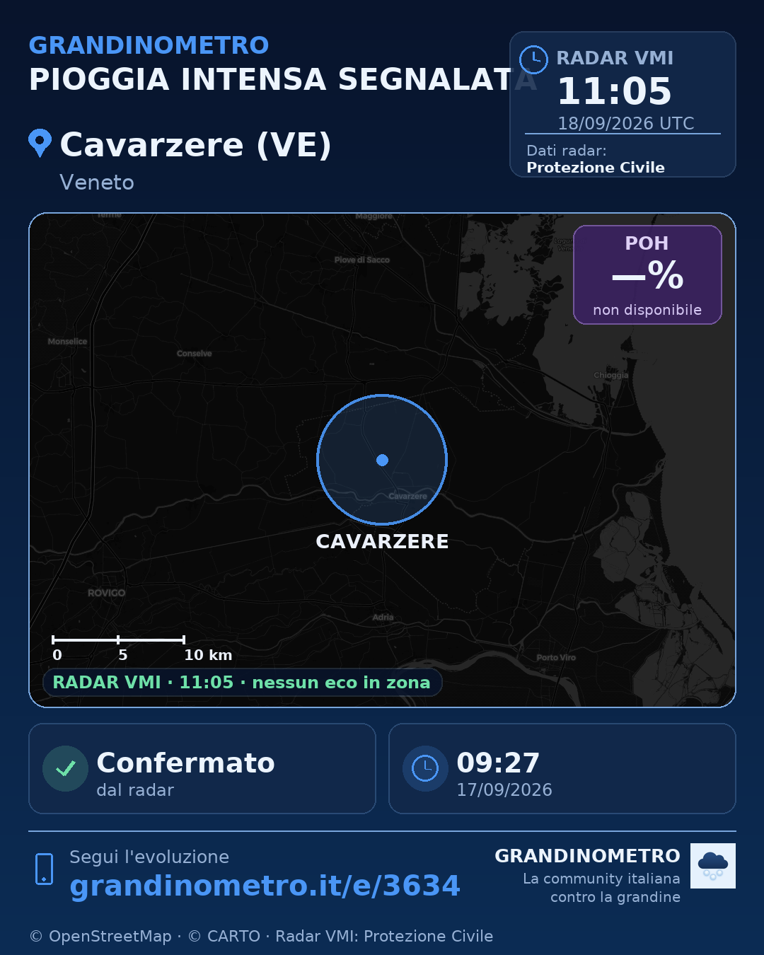 Mappa dell'evento: pioggia intensa a Cavarzere (VE)