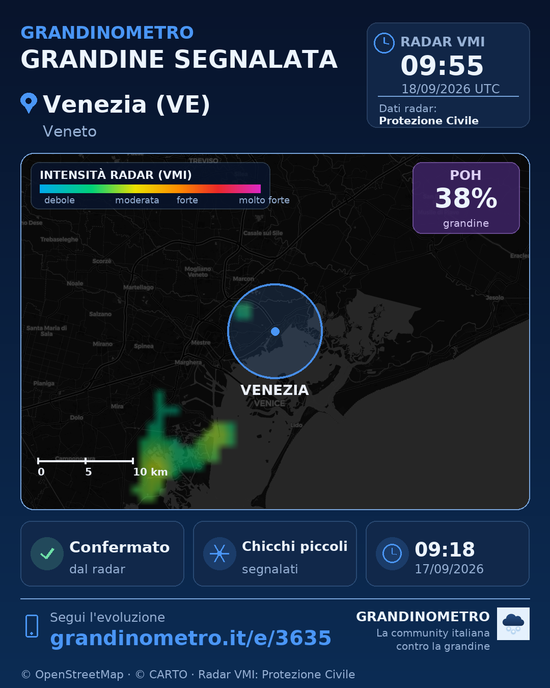 Mappa dell'evento: grandine a Venezia (VE)