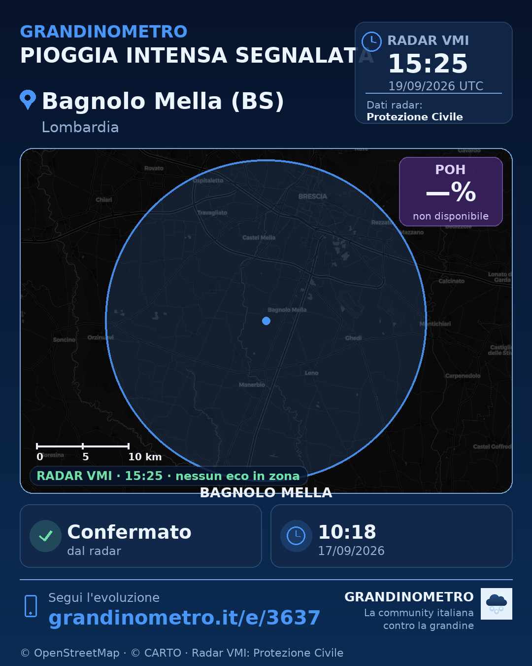 Mappa dell'evento: pioggia intensa a Bagnolo Mella (BS)