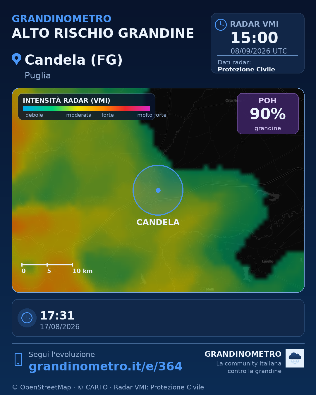 Mappa dell'evento: grandine a Candela (FG)