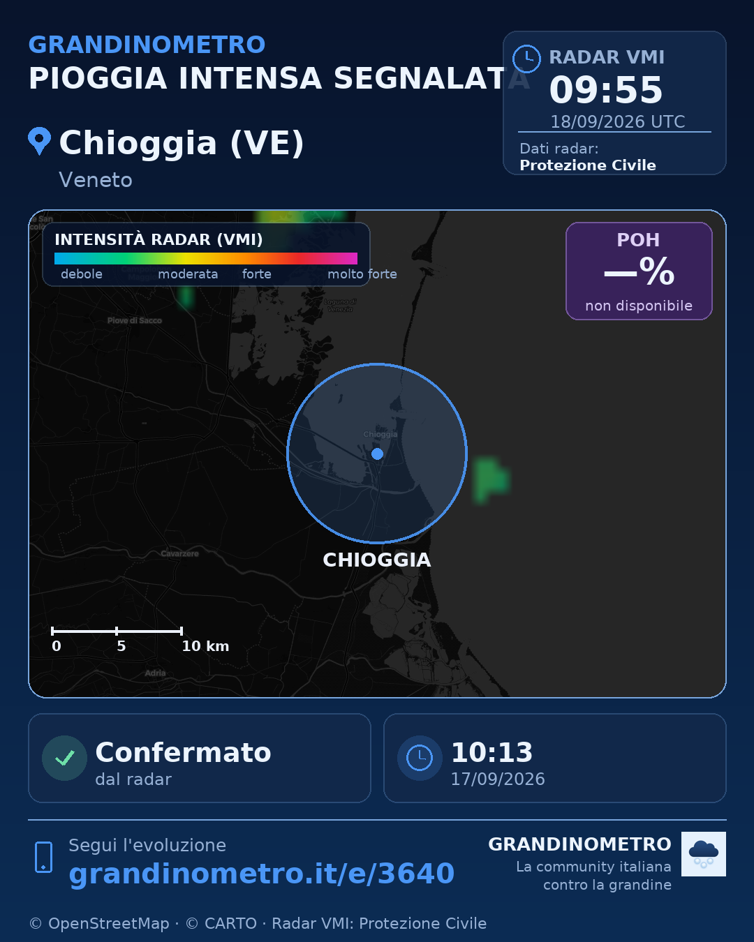 Mappa dell'evento: pioggia intensa a Chioggia (VE)