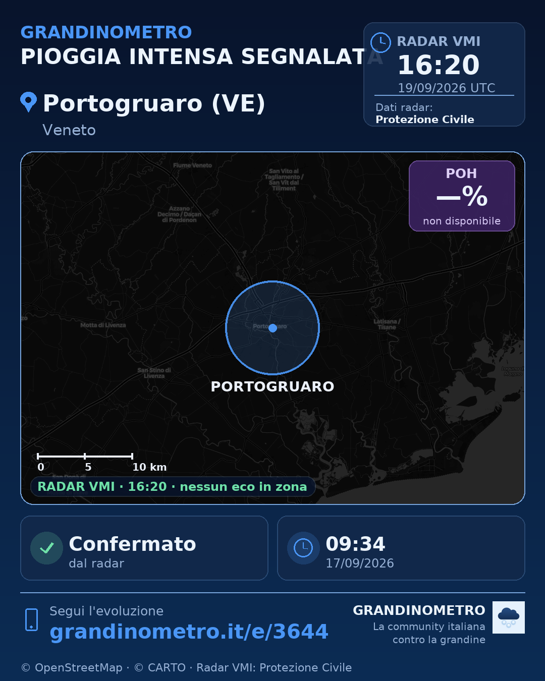 Mappa dell'evento: pioggia intensa a Portogruaro (VE)