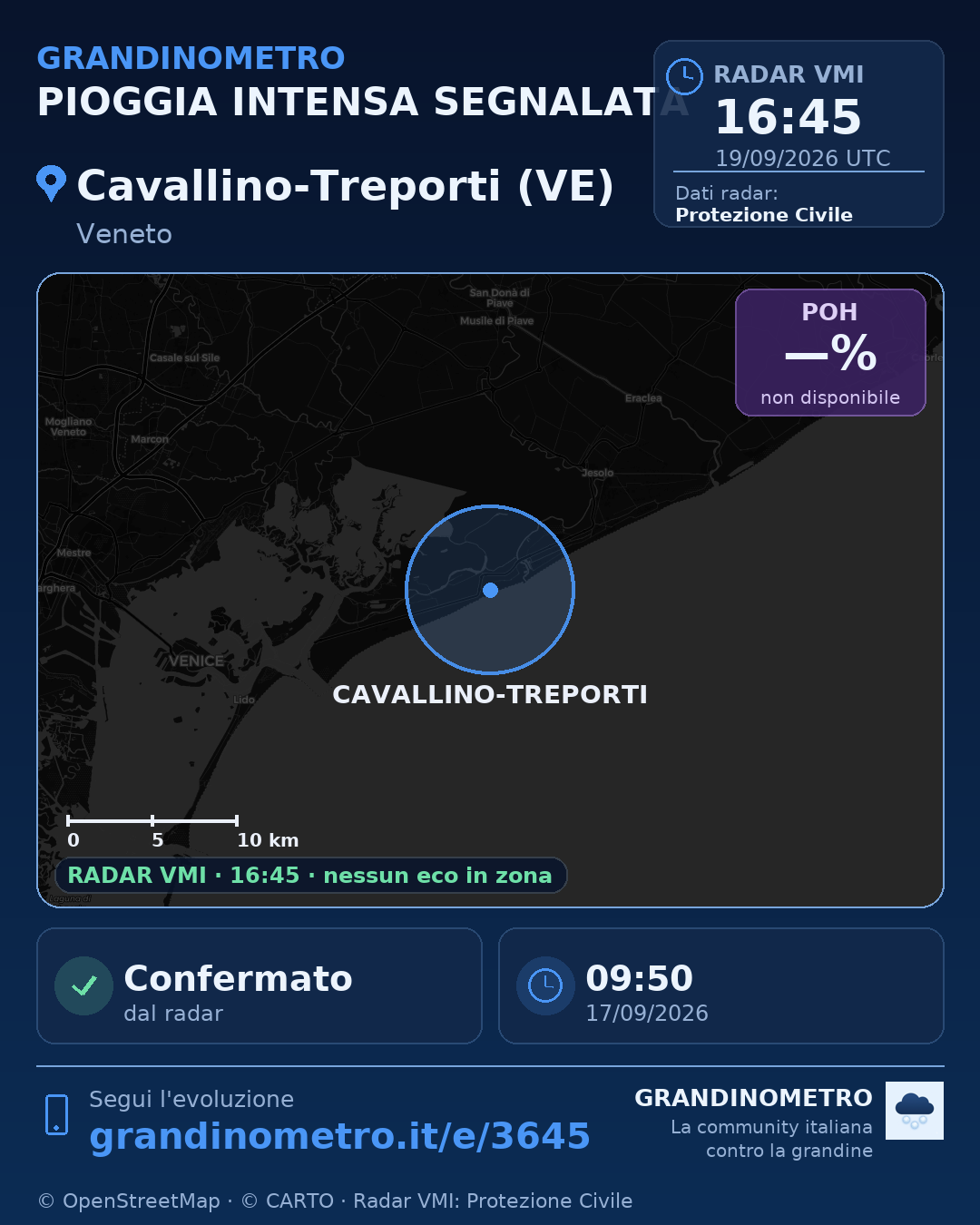 Mappa dell'evento: pioggia intensa a Cavallino-Treporti (VE)