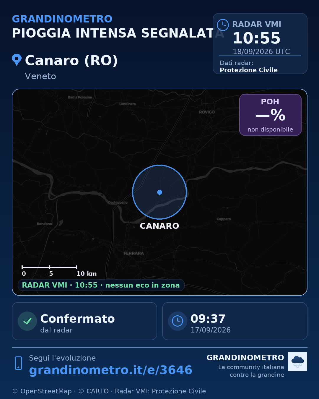Mappa dell'evento: pioggia intensa a Canaro (RO)