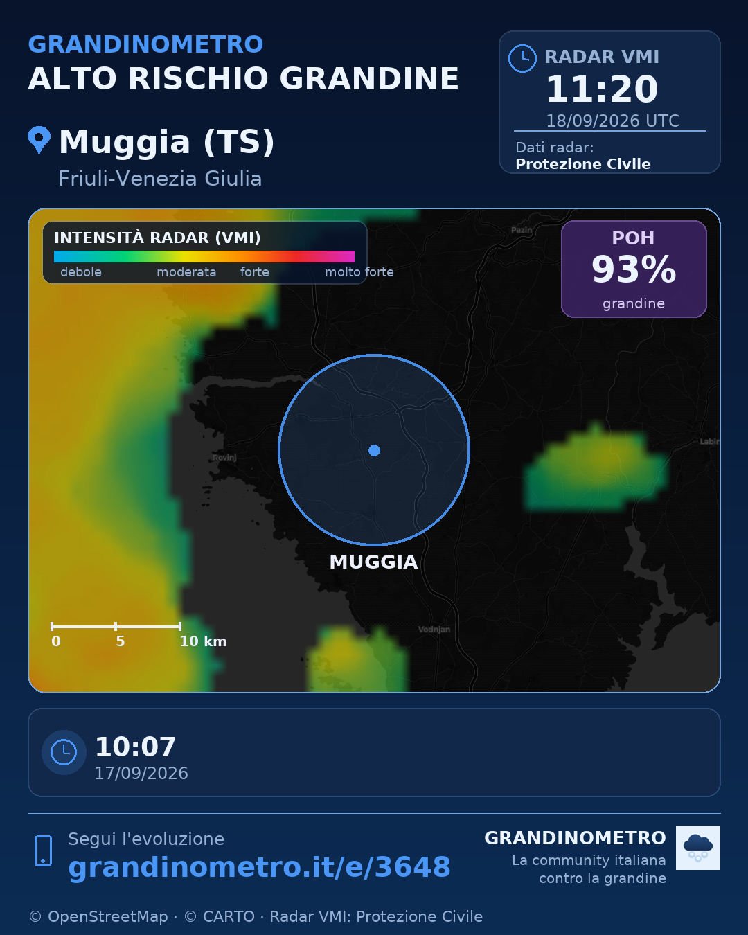 Mappa dell'evento: grandine a Muggia (TS)