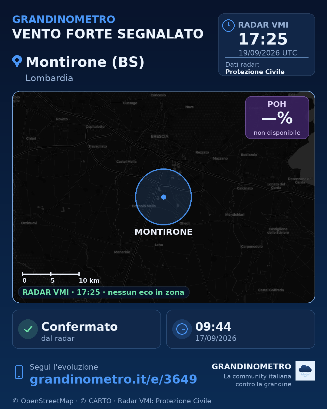 Mappa dell'evento: vento forte a Montirone (BS)