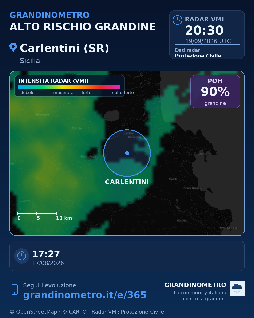 Mappa dell'evento: grandine a Carlentini (SR)