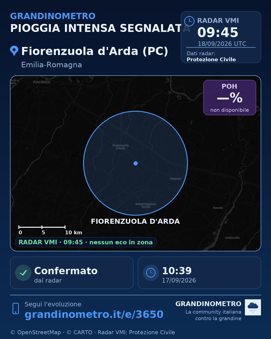 Mappa dell'evento: pioggia intensa a Fiorenzuola d'Arda (PC)