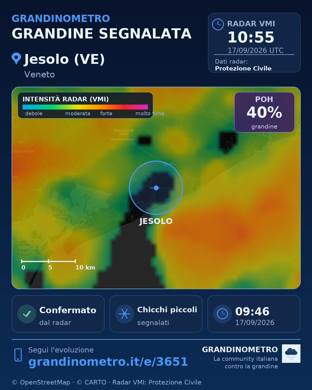 Mappa dell'evento: grandine a Jesolo (VE)