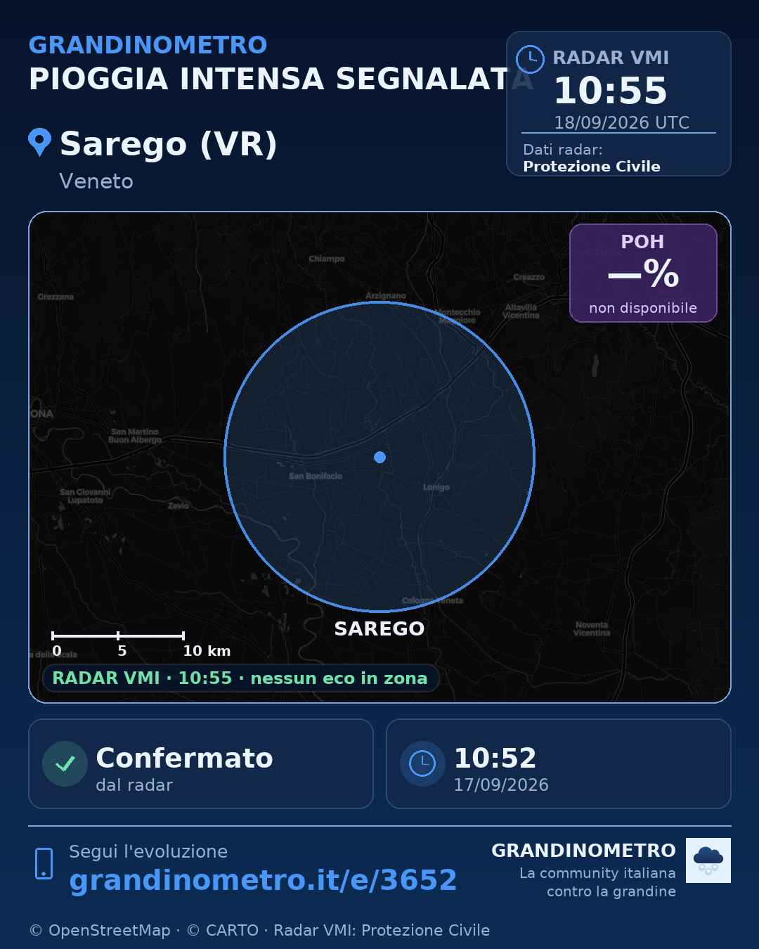 Mappa dell'evento: pioggia intensa a Sarego (VR)