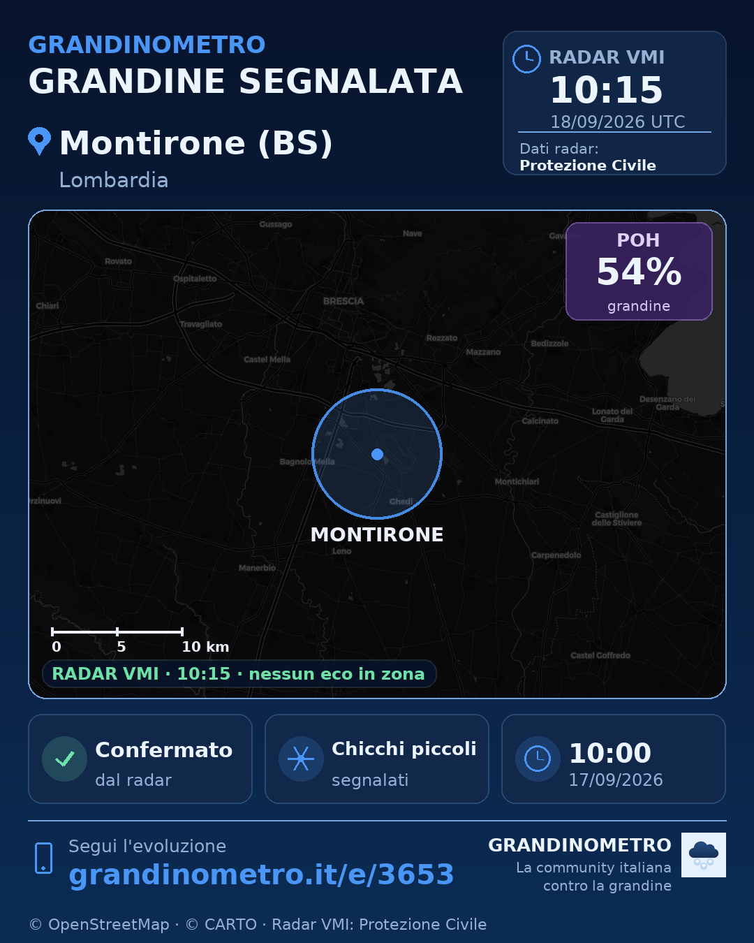 Mappa dell'evento: grandine a Montirone (BS)
