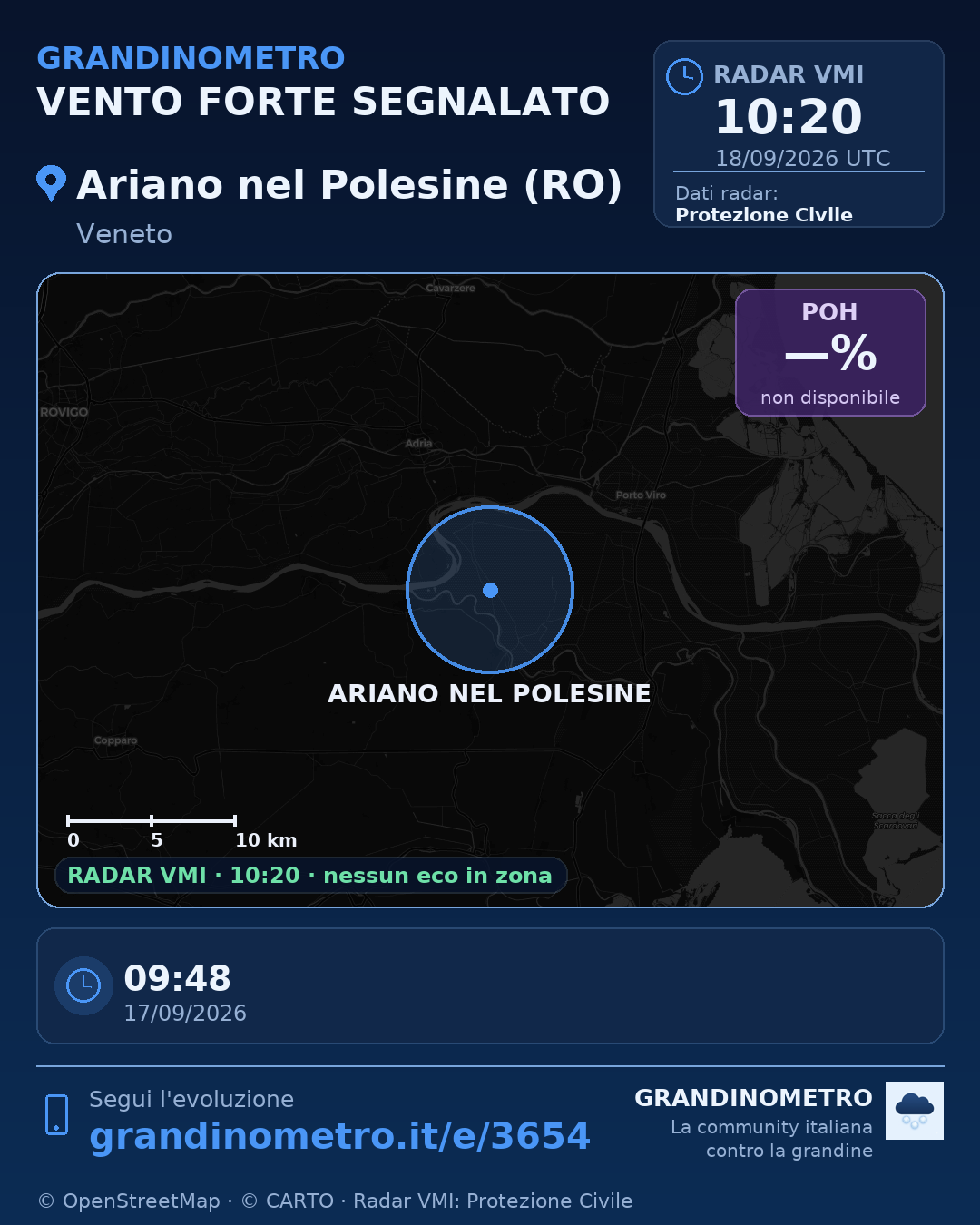 Mappa dell'evento: vento forte ad Ariano nel Polesine (RO)