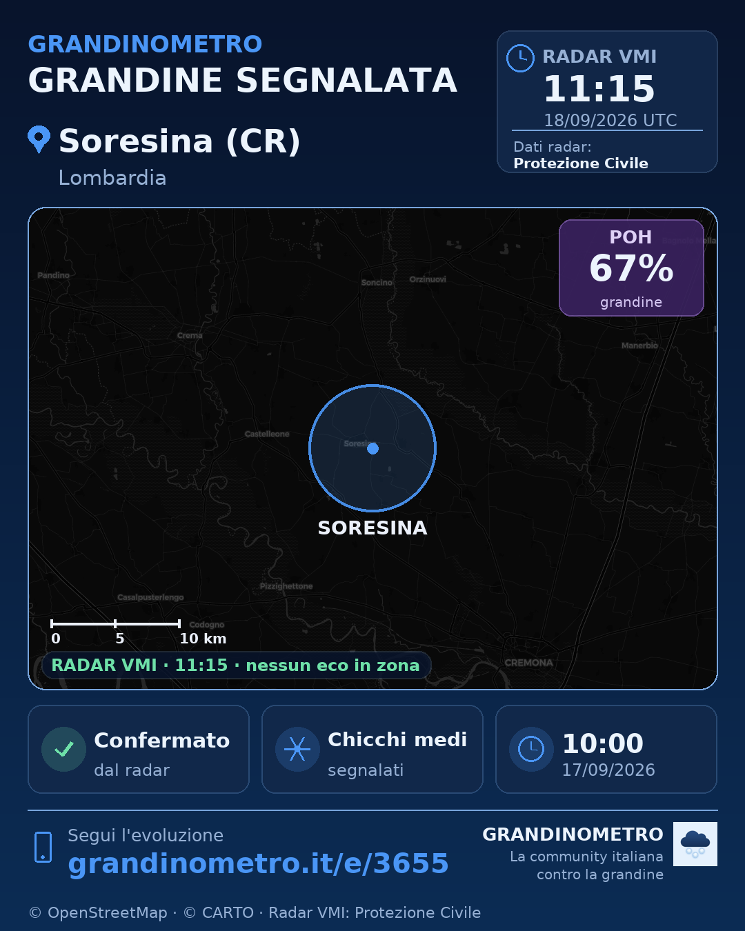 Mappa dell'evento: grandine a Soresina (CR)