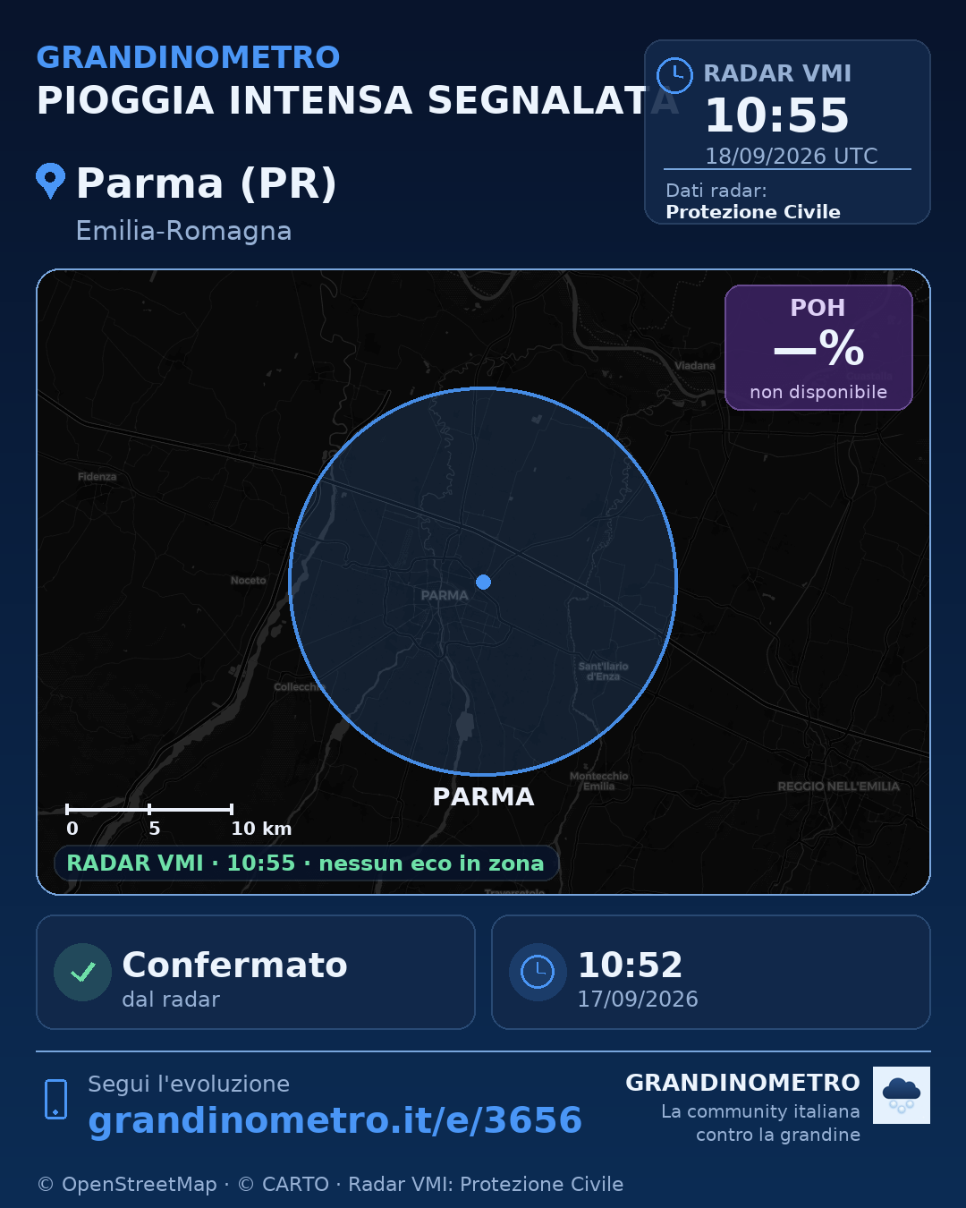 Mappa dell'evento: pioggia intensa a Parma (PR)