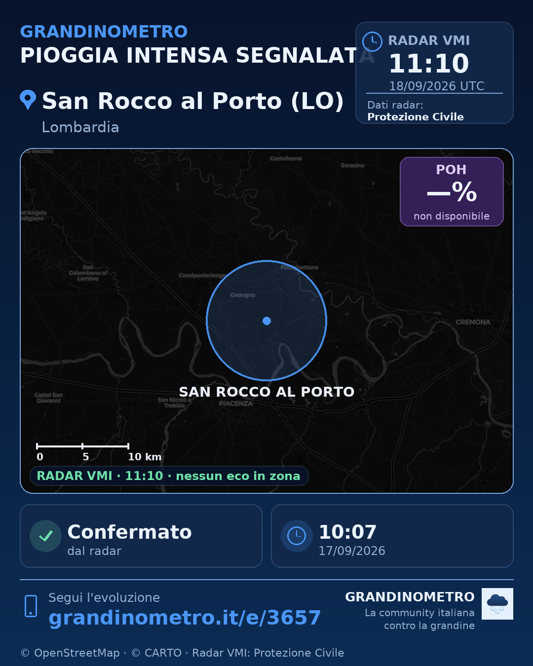 Mappa dell'evento: pioggia intensa a San Rocco al Porto (LO)