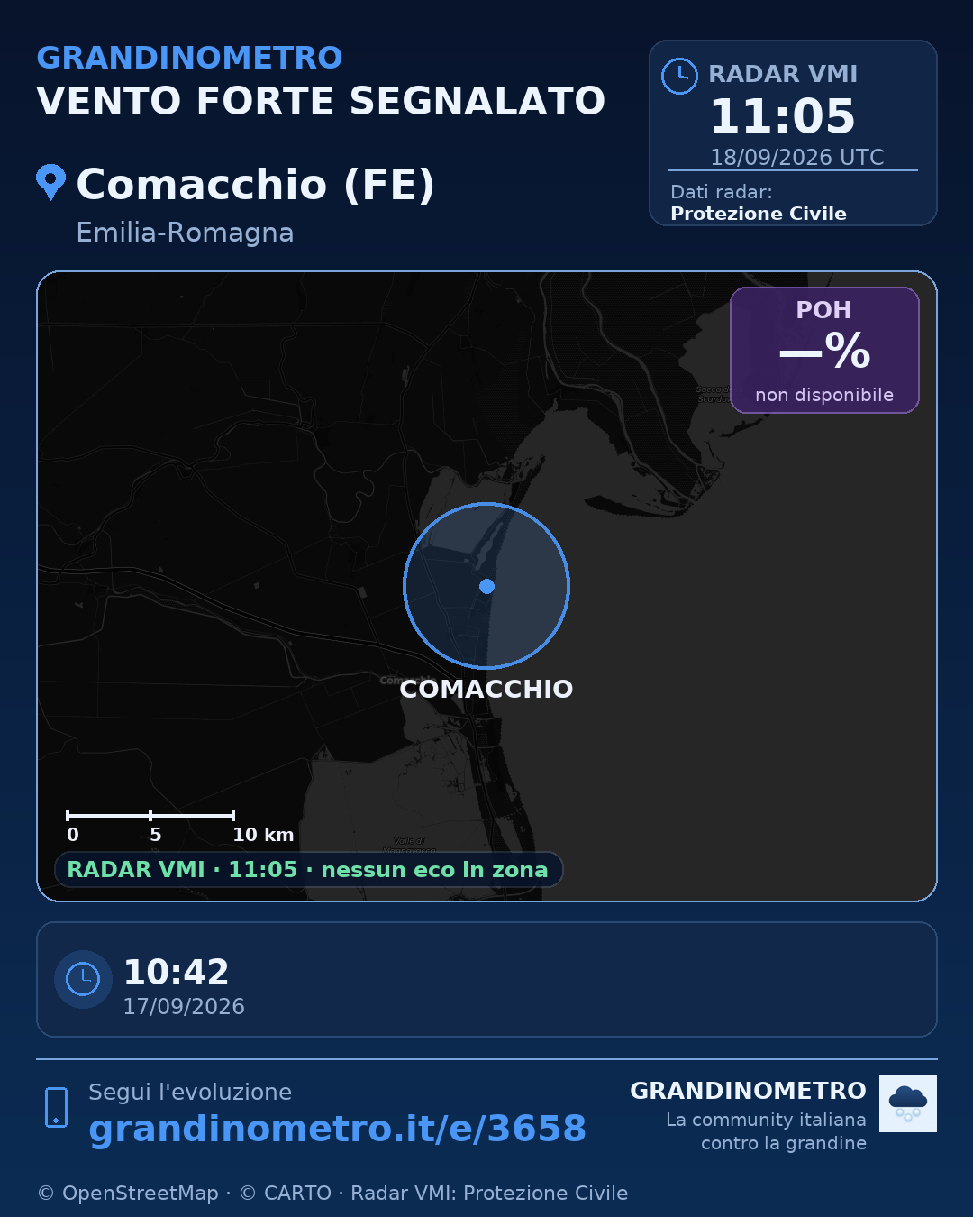Mappa dell'evento: vento forte a Comacchio (FE)